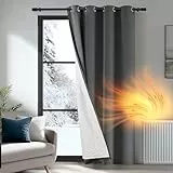 Deconovo Thermovorhang Kälteschutz, Gardinen mit Ösen gegen Kälte, Wärmeisolierend Vorhang Verdunkelung Wohnzimmer, 214x132cm(HöhexBreite), Dunkelgrau, 1 Stück
