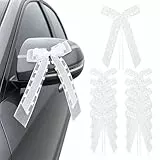 VGOODALL 30 Stück Autoschleifen Hochzeit Weiß, Satin Antennenschleifen 25x12cm für Hochzeitsauto Deko, Schleifen mit Herzmuster für Stühle und Kirchendeko, Stilvolle Gastgeschenke