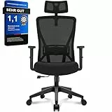 Milacyee Ergonomischer Bürostuhl mit Lordosenstütze, Schreibtischstuhl mit höhenverstellbaren Armlehnen & Kopfstütze, Netzstuhl bis 150 kg, Leise Rollen für Homeoffice, Schwarz