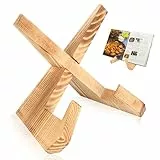 Tenbrachian Kochbuchhalter Holz, Kochbuchständer Holzständer, Buchaufsteller, Kochbuch Halterung zum Lesen Bett, Vintage Rezepthalter Holz Bücherständer für Küche Bücher Tablet Deko(Holzfarbe)