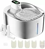Katzenbrunnen Kabellos mit Bewegungsmelder, 4L Trinkbrunnen für Katze & Edelstahl Hunde mit Batteriebetrieb Akku 4000 mAh, Ultra-Leise Wasserbrunnen für Katzen-FS10pro (Weiß, 5 Filter)