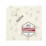 LALALO Steiff Badetuch mit Kapuze mit Namen personalisiert/Bestickt, Kapuzenhandtuch 100x100 cm