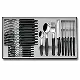 Victorinox Classic, Profi Tafelbesteck, 24-teilig, Extra Scharfe Klinge, Wellenschliff, 11 cm, Rostfreier Stahl, schwarz