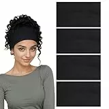 Damen Haarband 4 Stück Schwarz 15cm Breites Stirnband Yoga Fitness Rutschfestes Haarbänder Weiches Schweißabsorbierendes Elastisches Sport Stirnband für Frauen Laufen Yoga Übung