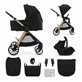 Kinderkraft VESTO 2 Kombikinderwagen 3 in 1, Buggy mit Babywanne und Autositz MINK PRO 2, ab Geburt bis 22 kg, Wendbarer Sportsitz, Travel System, Federung, EVA-Räder, Faltbar, Schwarz