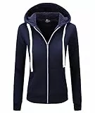 igeekwell Hoodie Damen mit Zipper Kapuzenpullover Damen Reißverschluss Fleece Sweatshirt Damen Warm Jacke Fleecejacke Damen Gefüttert Sweatjacke mit Kapuze Pullover Jacke(Marine-XL)