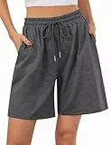 Jezonga Shorts Damen Sporthose Kurz Sport Shorts Jogginghose Sommer mit Taschen Sportshorts Hohe Taille Trainingshose Kurze Short High Waist Elastischer Bund zum Fitness Running Gym Dunkelschwarz M