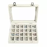 24 Fächer Damen Schmuckkasten Schmuck Box Schmuckkoffer Schmuckständer Aufbewahrungsbox für Ringe Ohrringe Halskette (Beige)
