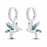 CYMYSS Ohrringe Silber 925 Hängend Zirkonia Earrings Ohrhänger Silber 925 Hängeohrringe für Damen Geschenk für Frauen Freundin Mama (Glückliches Einhorn)