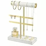 Josmimic Schmuck Organizer mit 2 Ebenen - Schmuckständer Armbänder, Weiß Abnehmbarer T-Steg Schmuck Ständer, Samt-Armbandhalter, Schmuckhalter für Armband, Halskette, Uhren, Ringe