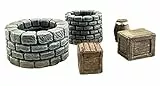 War World Gaming Fantasy Village Set von Brunnen, Kisten & Fässer - 28mm Mittelälter Fantasie Modellbau Tabletop Gelände