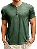 Runcati Herren T-Shirt Kurzarm Henley Shirt Sommer Regular Fit Oberteile Männer Rundhals Einfarbig Basic Hemd Casual Tee Tops mit Knopfleiste Armeegrün XL