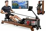 VOWVIT Rudergerät für Zuhause Rudergerät Wasser aus Holz：Rudergerät Klappbare mit Bluetooth Monitor & Tablet-Halter, Komfort-Sitz, bis 180 kg Belastbar (Massivholz)
