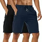 Boyzn Sporthose Herren Kurz - Kurze Hosen Herren, Laufshorts Männer Sommer Baumwolle Jogginghose Fitnesshose Sport Shorts Mens Kurze Hosen Trainingshose Mit Reißverschlusstasch, 2er-Pack Black/Navy-L