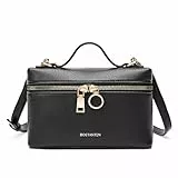 BOSTANTEN Umhängetasche mit Henkel Oben, Crossbody Bag Damen klein, Designer Geldbörse aus Leder mit verstellbarem Riemen,Schwarz