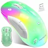 memzuoix LED Kabellose Maus – Wiederaufladbare 2.4G Optische Maus mit Magnetischer Abdeckung, Sanfter RGB-Beleuchtung, 1400 DPI, Ergonomisches Design mit USB-Empfänger für Laptop, PC und MacBook