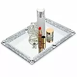 Nuscen Spiegeltablett,Schminktisch Deko,Glastablett Verspiegelte Unterseite,Crystal Tablett Spiegeltablett,Deko Silber,Anti-Rutsch-Design,Einfach zu säubern (Sliber)