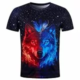 Goodstoworld T Shirt Herren 3D Wolf Shirt Druck Lustig Unisex Regular Fit T-Shirt Casual Cool Grafik Muster Sommer Kurzarm Tops Tee für Männer M