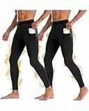 Roadbox 2er Pack Herren Thermounterwäsche Hose, Kompressionslanghosen Wärmende Thermohosen mit Innenfleece, Sportliche Funktionsunterwäsche Laufleggings mit Taschen