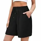 Aottori Shorts Damen Sommer Kurze Hose Sporthose Bermuda Jogginghose Baumwolle Locker Sportshorts Schlafshorts Sweatshorts Laufshorts mit Taschen und Kordelzug für Gym Yoga Running #Schwarz XL