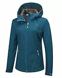 Outdoor Ventures Damen Wasserdichte Softshelljacke Winddichte Übergangsjacke mit Kapuze Leichte Sportjacke Funktionsjacke zum Radfahren, Wandern, Keramikblau 38