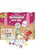 Lena Jumbo Bastelkoffer mit 800 Teilen, Bastelset bestehend aus Papier, Moosgummi, Pfeifenreiniger, Strasssteine, Wackelaugen, Pompons und Knöpfe, Pastellfarben mit Pink-Tönen, ab 5 Jahren