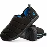 LongBay Herren Hausschuhe Memory Foam Warme Campingschuhe Nylon Rutschfest für drinnen und draußen Schwarz,45