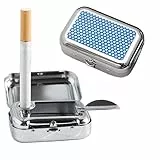 VOVCIG 2 Stück Taschenaschenbecher Geruchsdicht Aschenbecher Mit Deckel Reiseaschenbecher Mini Tragbarer Ashtray Mit Zigarettenablage Quadratischer Metall Aschenbecher (2 x Blau)