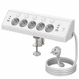 Kinglink Tischsteckdose mit USB C, Steckdosenleiste Überspannungsschutz 4Fach Mehrfachsteckdose einzeln Schaltbar, Mehrfachstecker 2M Kabel für Zuhause Büro Küche (Weiß)