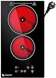 Glaskeramikkochfeld 2 Platten, AMZCHEF Kochfeld 2 Platten 3200W mit 9 Leistungsstufen, gleichmäßige Erwärmung, effizienter, Sicherheitsverriegelung, 1-99min Timer, für alle Töpfe und Pfannen