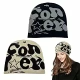 SAIIURV 2 Stück Y2K Hip-Hop Beanies Mütze für Damen Herren (DE/NL/SE/PL, Alphanumerisch, Einheitsgröße, 2 Farben)