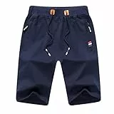ZOXOZ Kurze Hosen Herren Shorts Sommer Jogginghose Kurz Baumwolle Gym Sweat Sport Fitness Shorts mit Reißverschluss Elastische Taille Blau XL