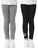 Adorel Mädchen Leggings Baumwolle Unifarbe Hosen Katze Stickerei 2er-Pack Schwarz & Dunkelgrau 140 EU (Herstellergröße 150)