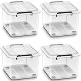 tillvex® Aufbewahrungsboxen mit Deckel 4er Set - 42 Liter, lebensmittelecht | Kunststoff Boxen Set stapelbar | Aufbewahrung Ordnungssystem Box groß | Aufbewahrungsbox Kleiderboxen 100% Neumaterial