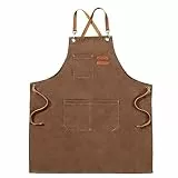 FunChaos Segeltuchschürzen, Arbeitsschürzen für Männer und Frauen, Kochschürzen mit verstellbarem Riemen und 3 Taschen, Schürze für Server Küche Kochen Backen Künstler Malerei, Kreuzrücken (Braun)