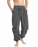 YAOBAOLE Leinenhose Herren Freizeithosen Lässige Strandhose aus Baumwollmischung Leichte Sommerhose Yoga Lange Hosen Regular Fit Dunkelgrau M