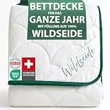 Welldora Ganzjahresdecke 155x220 | Füllung 100% Wildseide | Luftige Bettdecke für das ganze Jahr | Oeko-Tex Zert. in der Schweiz | Fachärztl. geprüft für Allergiker | Luxuriöse Decke Kühldecke