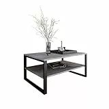 Design Möbel Beistelltisch Couchtisch Rechteckig Wohnzimmertisch Kaffeetisch Modern Sofatisch Tischplatte Tisch mit unterer Ablage Beine aus Metall Industrieller Stil Basic (Beton)