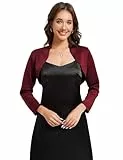 YesFashion Damen Bolero Festlich Kurz Strickjacke Elegant Cardigan Open Front Shrugs Langarm Leichte Bolerojacke Schulterjacke Weinrot M