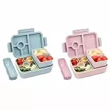 Bugucat Lunchbox Kinder 1300ML 2 Set, Brotdose mit Fächern Bento Box mit Besteckset, Brotdose für Kinder und Erwachsene, Vesperdose Frühstücksbox für Mädchen & Jungen BPA-Frei BRosa