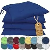 NatureMark 4er Set Stuhlkissen mit Bändern 40x40 cm – Gefüllte Sitzkissen, Outdoor & Indoor – Navy Blau
