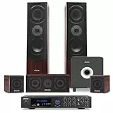 Fenton Heimkino System Komplett Set, 5.1 Soundsystem 245 Watt RMS, Bluetooth Verstärker, MP3-USB, AUX, 5 Lautsprecher und 10' Subwoofer, Surround Sound System, inkl. Fernbedienung - Braun