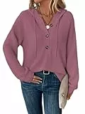 Tanmolo Hoodie Damen Kapuzenpullover Knopfleiste Leichter Pullover Langarm Sweatshirt Tops für Herbst Altrosa, S
