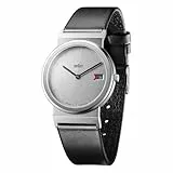Braun Unisex 2-Hand with Date Analogue Swiss-Part Quartz Watch, Made in Germany, Silver Dial and Black Leather Strap, 34mm Stainless Steel Case, Model AW50.