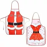 HONMOK 2pcs Weihnachten Schürze Lustige Weihnachtsschürze Damen Herren Kochschürze Küchenschürze Grillschürze Weihnachten Neuheit Schürze für Männer Damen Xmas Party Weihnachtsfeier