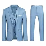 Sliktaa Anzug Herren 3-Teillig mit Muster Hochzeit Party Schalkragen Formell Business Smoking Blazer und Hose Hellblau 3XL
