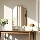 Koonmi Spiegel Gold 51×76cm Dekorative Wandspiegel Bogen Halbkreisförmig Spiegel, Gold Wandspiegel Badspiegel mit Aluminiumrahmen für Badezimmer Flur Wohnzimmer, Schlafzimmer