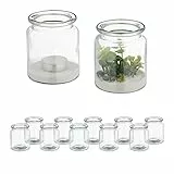 Relaxdays Windlicht, 12er Set, aus Glas, innen & außen, HxD: 9,5 x 8 cm, runde Teelichthalter, Hochzeit, transparent