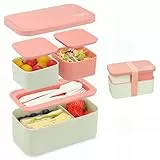 Bugucat Lunchbox Erwachsene 1450ML, 2 in 1 Brotdose Kinder mit 3 Fächern, Auslaufsicher Lunchbox Kinder Bento Box Erwachsene, Brotdosen Vesperdose Frühstücksbox für Mädchen & Jungen BPA-Frei Rosa