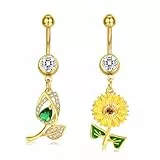 Crdifu 14G Bauchnabelpiercing Gold Sommer, 10mm Bauchnabelpiercing aus 316L Edelstahl mit Blume Anhänger, 2er Set Piercing Bauchnabel Hängend, Bananabell Piercing Kristallen